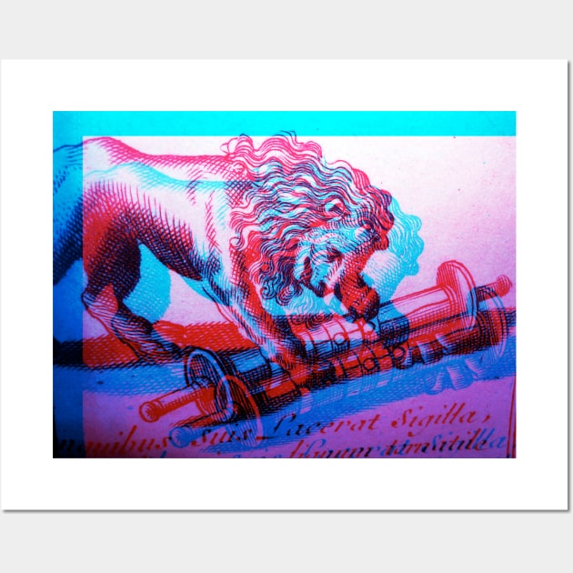 Lion with scroll antique engraving glitch ver. Wall Art by chilangopride